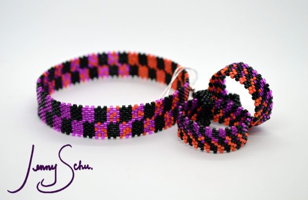 Bright Orange and Pink Checker Bangle - Image 3