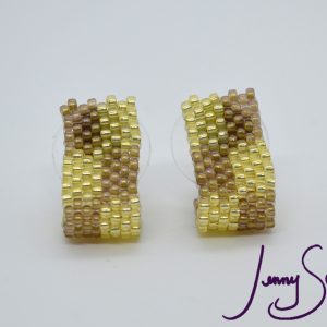 Tan & Light Yellow Huggie Earrings
