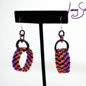 Circlet Earrings, Bright Orange and Pink Checker