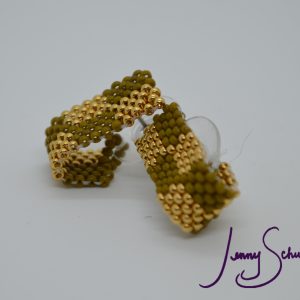 Gold & Olive Green Huggie Earrings