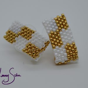 Gold & White Huggie Earrings