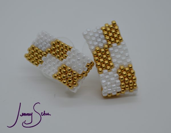 Gold & White Huggie Earrings