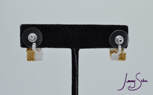 Gold & White Huggie Earrings - Image 3