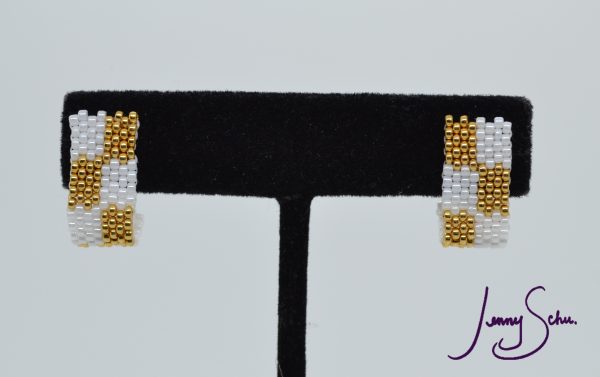 Gold & White Huggie Earrings - Image 4