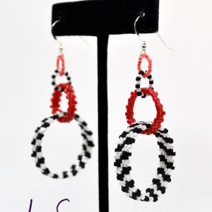 Circlet Earrings, Black & White Checker with Red accent