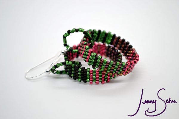 Circlet Earrings, Watermelon Tourmaline Stripe