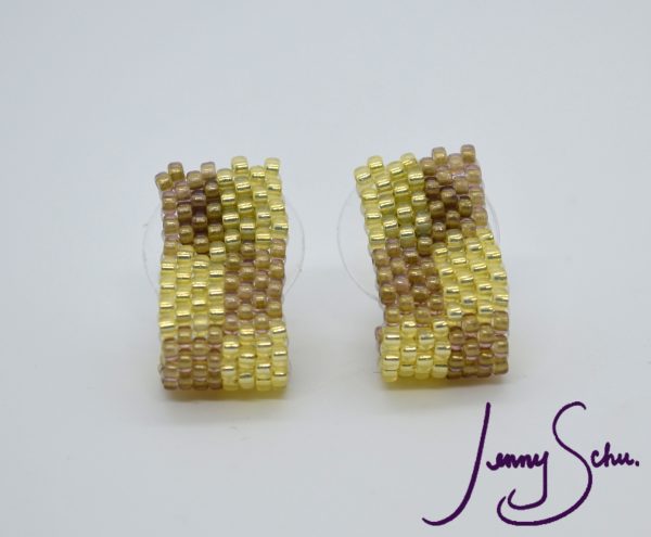 Tan & Light Yellow Huggie Earrings