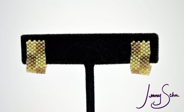 Tan & Light Yellow Huggie Earrings - Image 2
