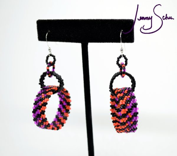 Circlet Earrings, Bright Orange and Pink Checker