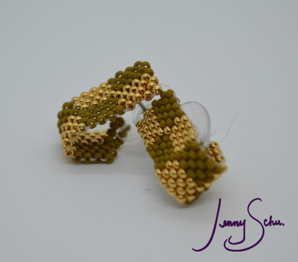 Gold & Olive Green Huggie Earrings