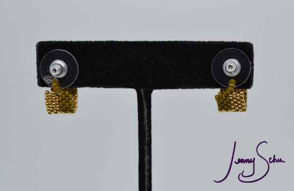 Gold & Olive Green Huggie Earrings - Image 3