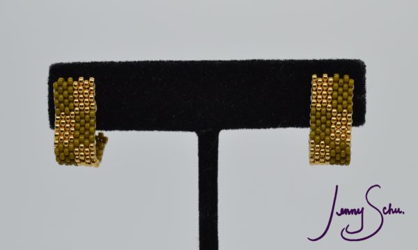 Gold & Olive Green Huggie Earrings - Image 5