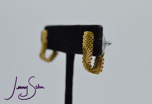 Gold & Olive Green Huggie Earrings - Image 4